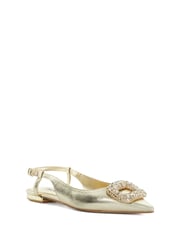 Dune London Gold Print Confidence Broach Trim Flat Slingback Flats - Image 3 of 6