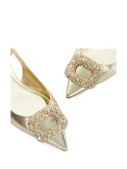 Dune London Gold Print Confidence Broach Trim Flat Slingback Flats - Image 5 of 6