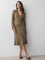 BOSS Brown Knitted Jersey Ribbed Wrap Belt Dress - Image 1 of 5