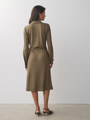 BOSS Brown Knitted Jersey Ribbed Wrap Belt Dress - Image 2 of 5