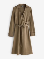 BOSS Brown Knitted Jersey Ribbed Wrap Belt Dress - Image 5 of 5