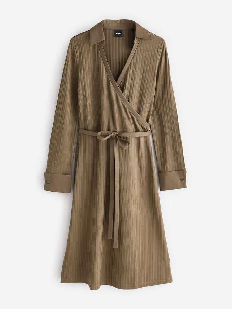 BOSS Brown Knitted Jersey Ribbed Wrap Belt Dress - Image 5 of 5