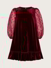 Monsoon Red Noa Spotty Organza Sleeves Velvet Dress - Image 2 of 4