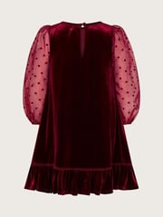 Monsoon Red Noa Spotty Organza Sleeves Velvet Dress - Image 3 of 4