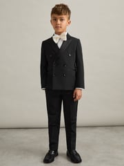 Reiss Black Knightsbridge Db 3-9 yrs Wool-Blend Double-Breasted Tuxedo Jacket - Image 1 of 4