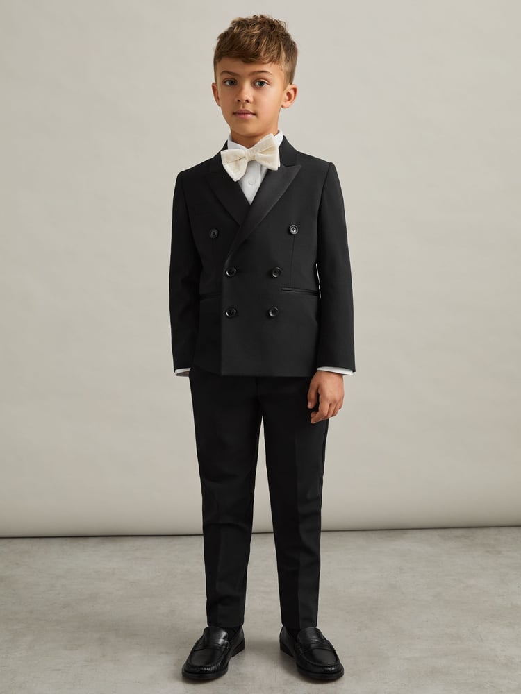 Reiss Black Knightsbridge Db 3-9 yrs Wool-Blend Double-Breasted Tuxedo Jacket - Image 1 of 4