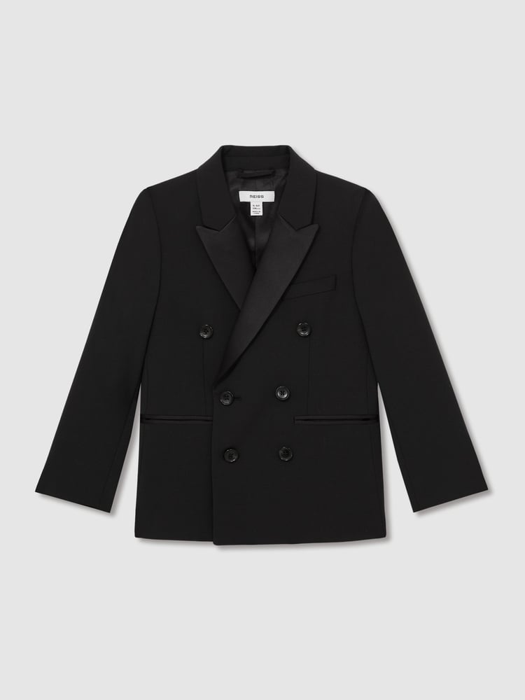 Reiss Black Knightsbridge Db 3-9 yrs Wool-Blend Double-Breasted Tuxedo Jacket - Image 2 of 4