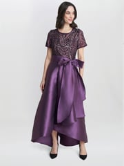 Gina Bacconi Purple Noemi Embroidered High Low Maxi Dress - Image 1 of 4