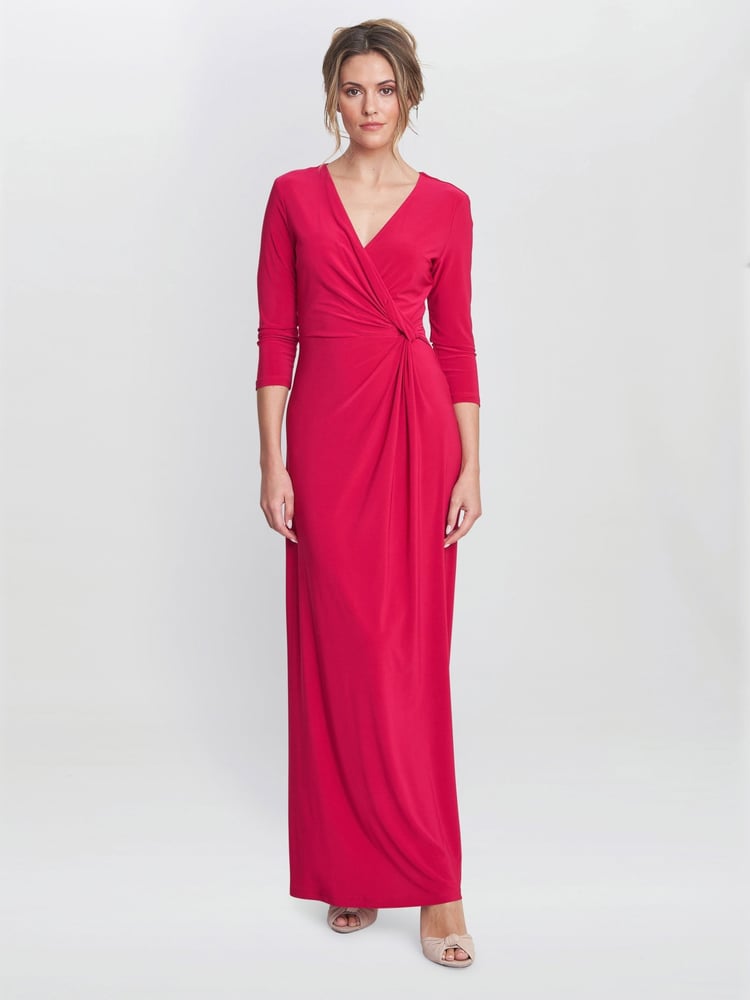 Gina Bacconi Pink Celine Jersey Wrap Maxi Dress - Image 1 of 5