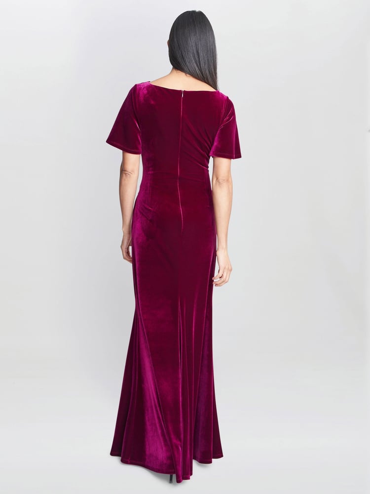 Gina Bacconi Red Minka Velvet Maxi Dress With Cowl Neck - Image 2 of 6