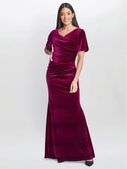 Gina Bacconi Red Minka Velvet Maxi Dress With Cowl Neck - Image 3 of 6