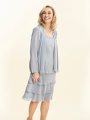Gina Bacconi Grey Camira Lace Shoulder Bead Tier Jacket Dress - Image 1 of 6
