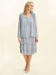 Gina Bacconi Grey Camira Lace Shoulder Bead Tier Jacket Dress - Image 3 of 6