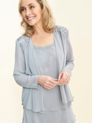 Gina Bacconi Grey Camira Lace Shoulder Bead Tier Jacket Dress - Image 4 of 6