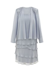 Gina Bacconi Grey Camira Lace Shoulder Bead Tier Jacket Dress - Image 6 of 6