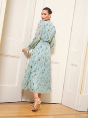 Love & Roses Green Spot Petite Metallic Crew Neck Short Sleeve Midi Dress - Image 3 of 4