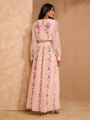 V&A I Love & Roses Pink Floral Embroidered Tie Detail Long Sleeve Maxi Dress - Image 3 of 4