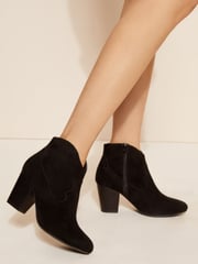 Friends Like These Black Standard fit Mid Block Heel Western Faux Suede Cowboy Boots - Image 2 of 5
