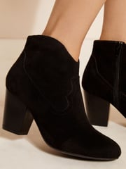 Friends Like These Black Standard fit Mid Block Heel Western Faux Suede Cowboy Boots - Image 3 of 5