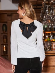 Sosandar Metallic Sequin Top With Black Bow Detail - Image 2 of 4
