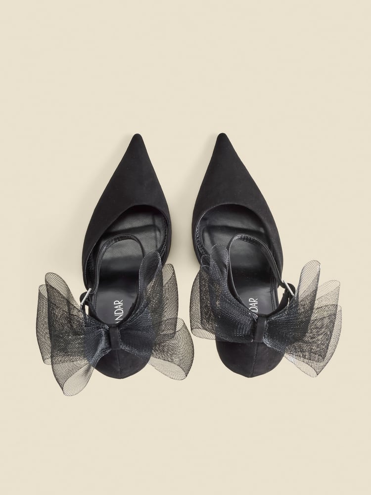 Sosandar Black Bow Detail Ankle Strap Court Shoes - Image 4 of 4