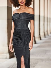 Sosandar Grey Ruched Side Detail Bardot Dress - Image 4 of 5