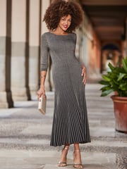Sosandar Gold Metallic Ombre Knitted Fit and Flare Dress - Image 1 of 5