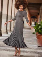 Sosandar Gold Metallic Ombre Knitted Fit and Flare Dress - Image 2 of 5
