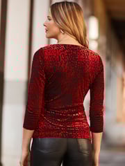 Sosandar Red Leopard Print Velvet Faux Fur Wrap Top - Image 4 of 4