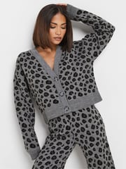 PixieGirl Petite Grey Leopard Print Knitted Cardigan - Image 2 of 5