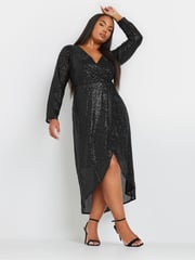 Yours Curve Black Limited Plunge Sequin Dress - Image 1 of 5