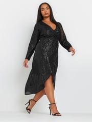 Yours Curve Black Limited Plunge Sequin Dress - Image 2 of 5