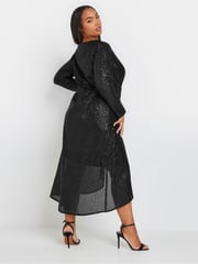 Yours Curve Black Limited Plunge Sequin Dress - Image 3 of 5