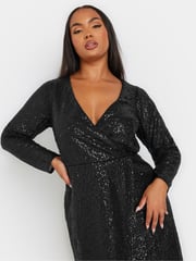 Yours Curve Black Limited Plunge Sequin Dress - Image 4 of 5