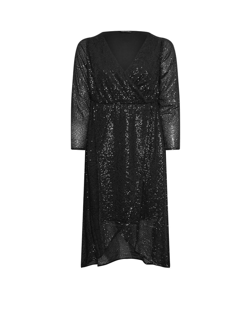Yours Curve Black Limited Plunge Sequin Dress - Image 5 of 5