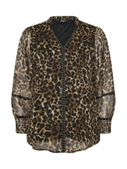 Yours Curve Brown Studded Tape Leopard Print Chiffon Blouse - Image 5 of 5