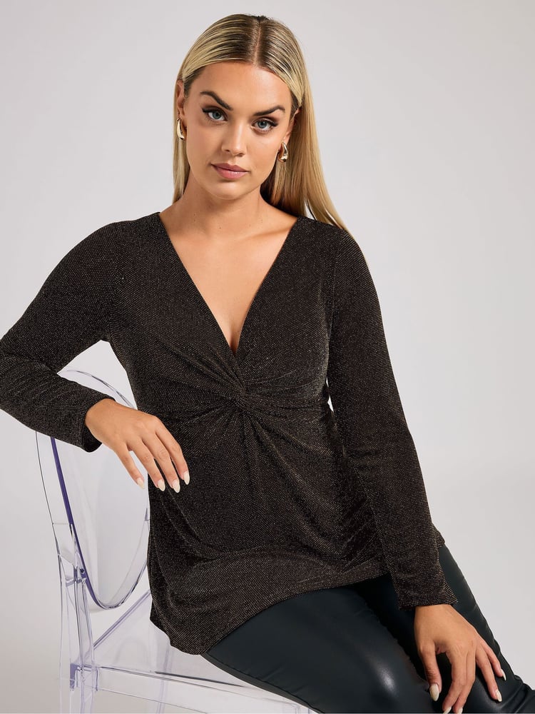 Yours Curve Gold London Metallic Knot Front Top - Image 1 of 6 Yours Curve Gold London Metallic Knot Front Top - Image 1 of 6
