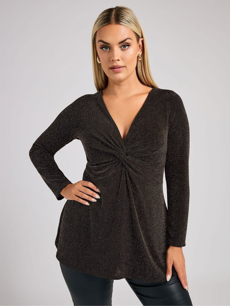 Yours Curve Gold London Metallic Knot Front Top - Image 2 of 6
