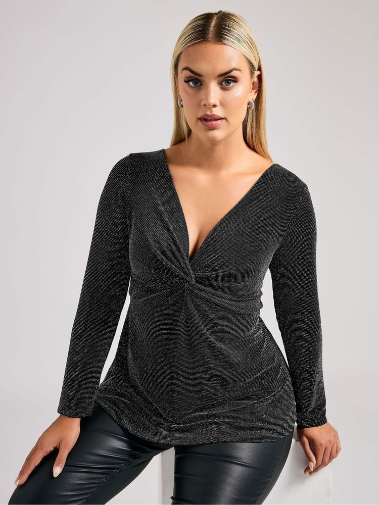 Yours Curve Silver London Metallic Knot Front Top - Image 1 of 5 Yours Curve Silver London Metallic Knot Front Top - Image 1 of 5