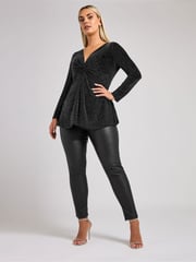 Yours Curve Silver London Metallic Knot Front Top - Image 2 of 5
