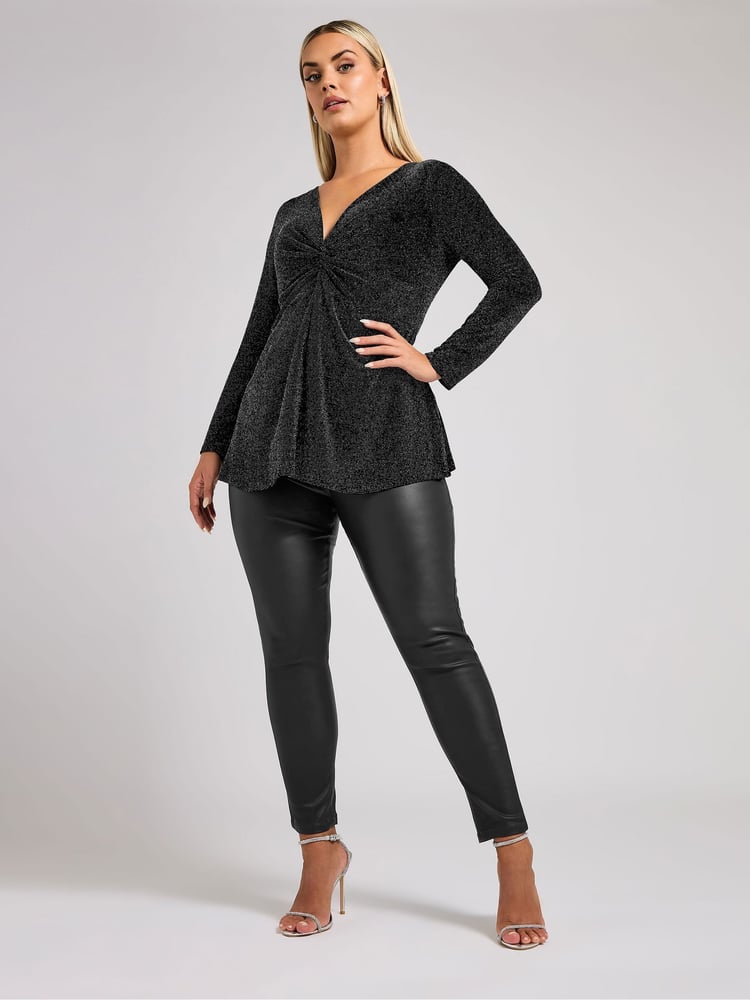Yours Curve Silver London Metallic Knot Front Top - Image 2 of 5