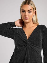 Yours Curve Silver London Metallic Knot Front Top - Image 4 of 5