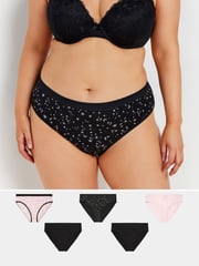 Yours Curve Pink Stretch Stars and Moon High Leg Briefs 5 Pack - Image 1 of 9