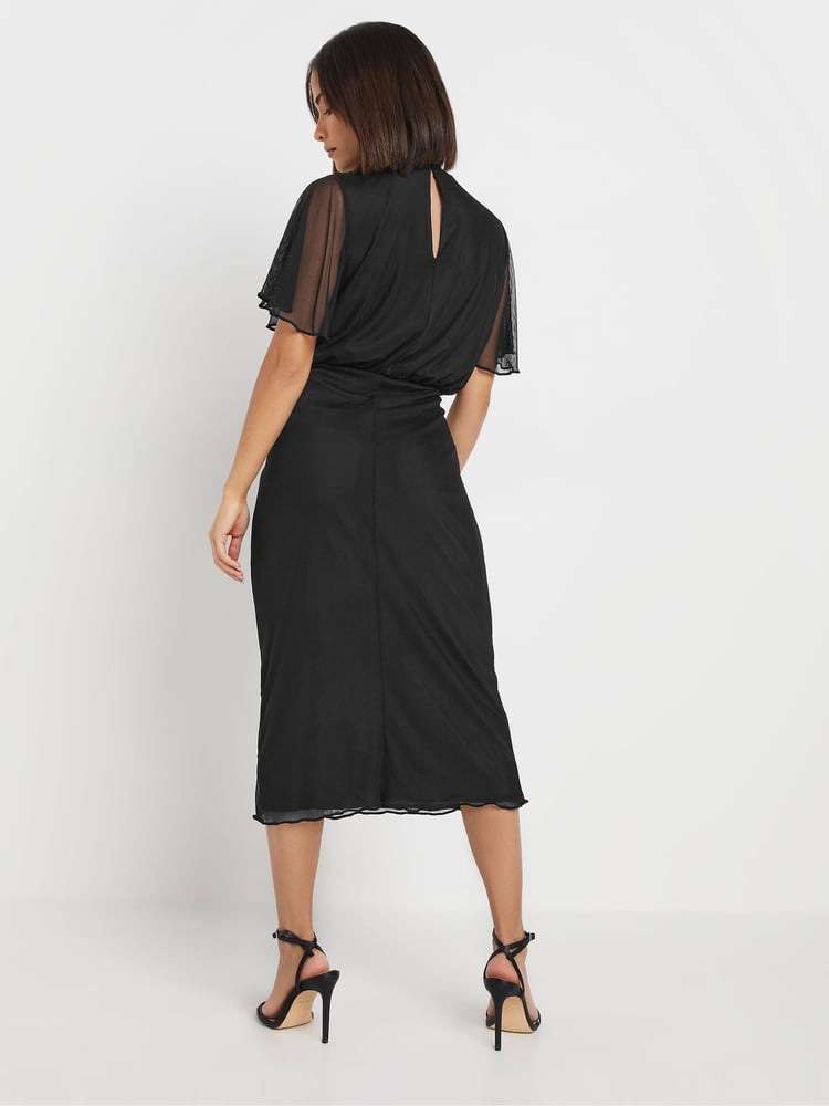 PixieGirl Petite Black Mesh Midi Dress - Image 2 of 5