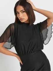 PixieGirl Petite Black Mesh Midi Dress - Image 3 of 5