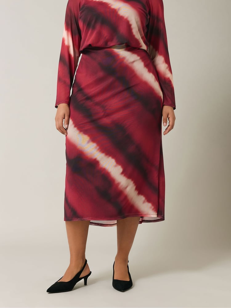 Evans Curve Abstract Print Mesh Midi Skirt - Image 1 of 5