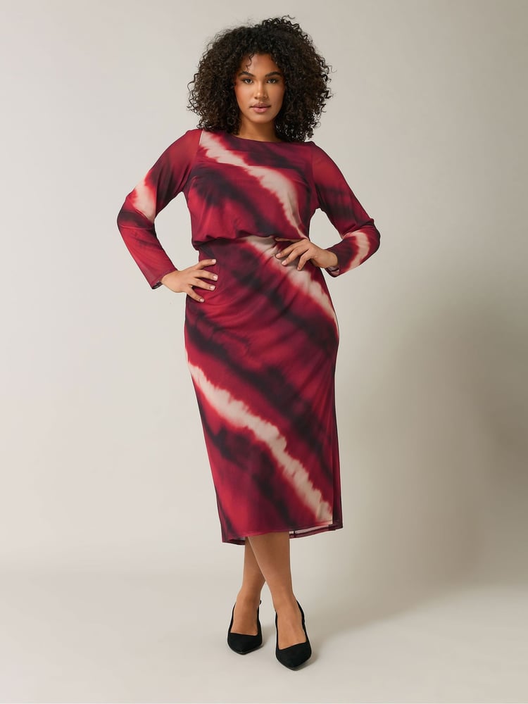 Evans Curve Abstract Print Mesh Midi Skirt - Image 2 of 5