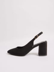 Friends Like These Black Standard Fit Mid Block Heel Comfort Pointed Slingback Court Shoes - Image 5 of 5