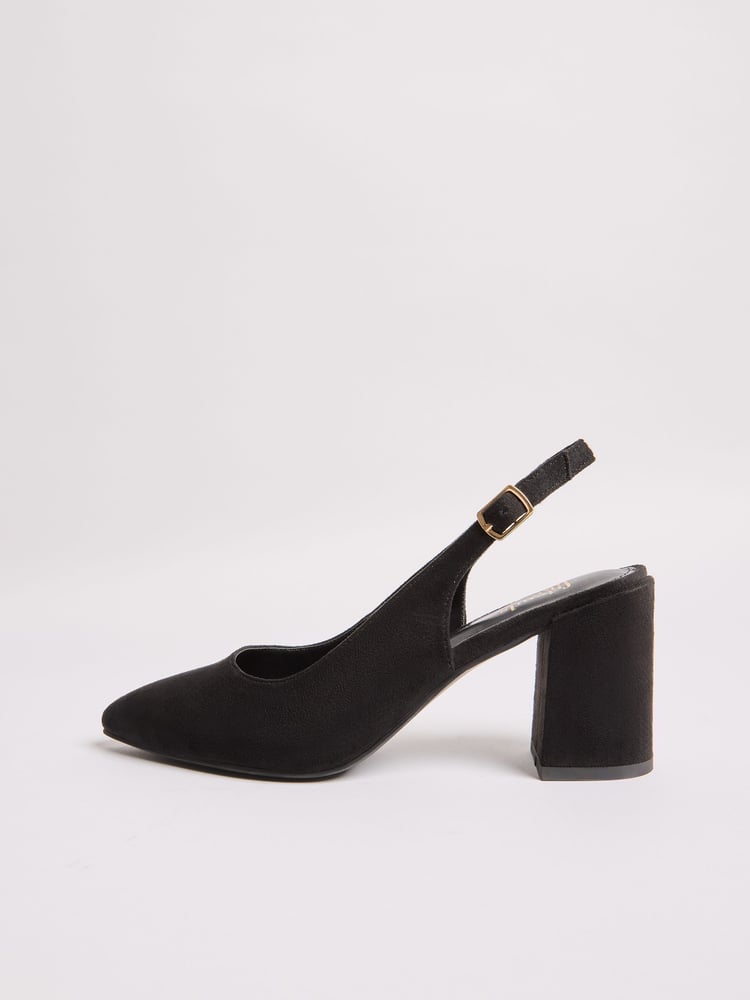 Friends Like These Black Standard Fit Mid Block Heel Comfort Pointed Slingback Court Shoes - Image 5 of 5