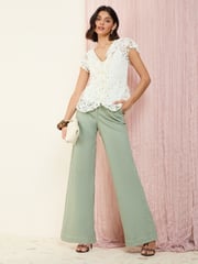 Friends Like These Cream Lace Ruffle Short Sleeve Blouse - Image 2 of 4